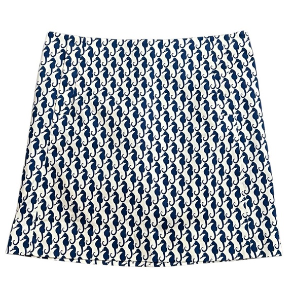 J.Crew Factory Seahorse Critter Stretch Cotton Preppy Miniskirt Navy Blue White - Picture 2 of 9